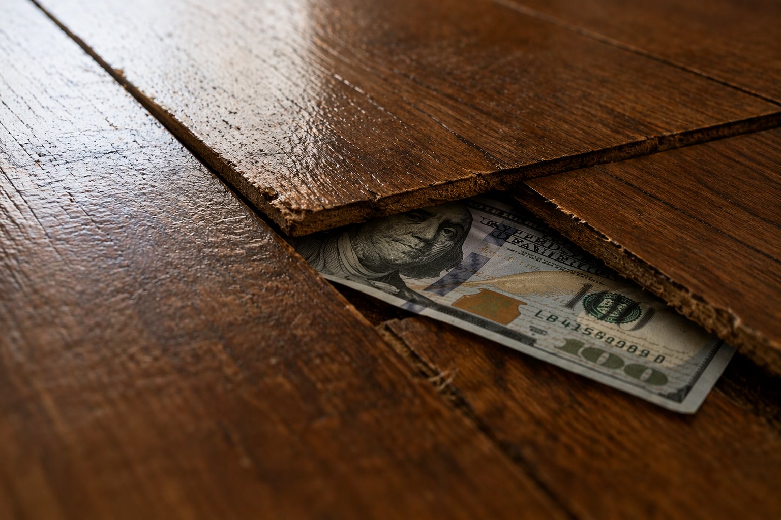 Cracks running through a stack of money